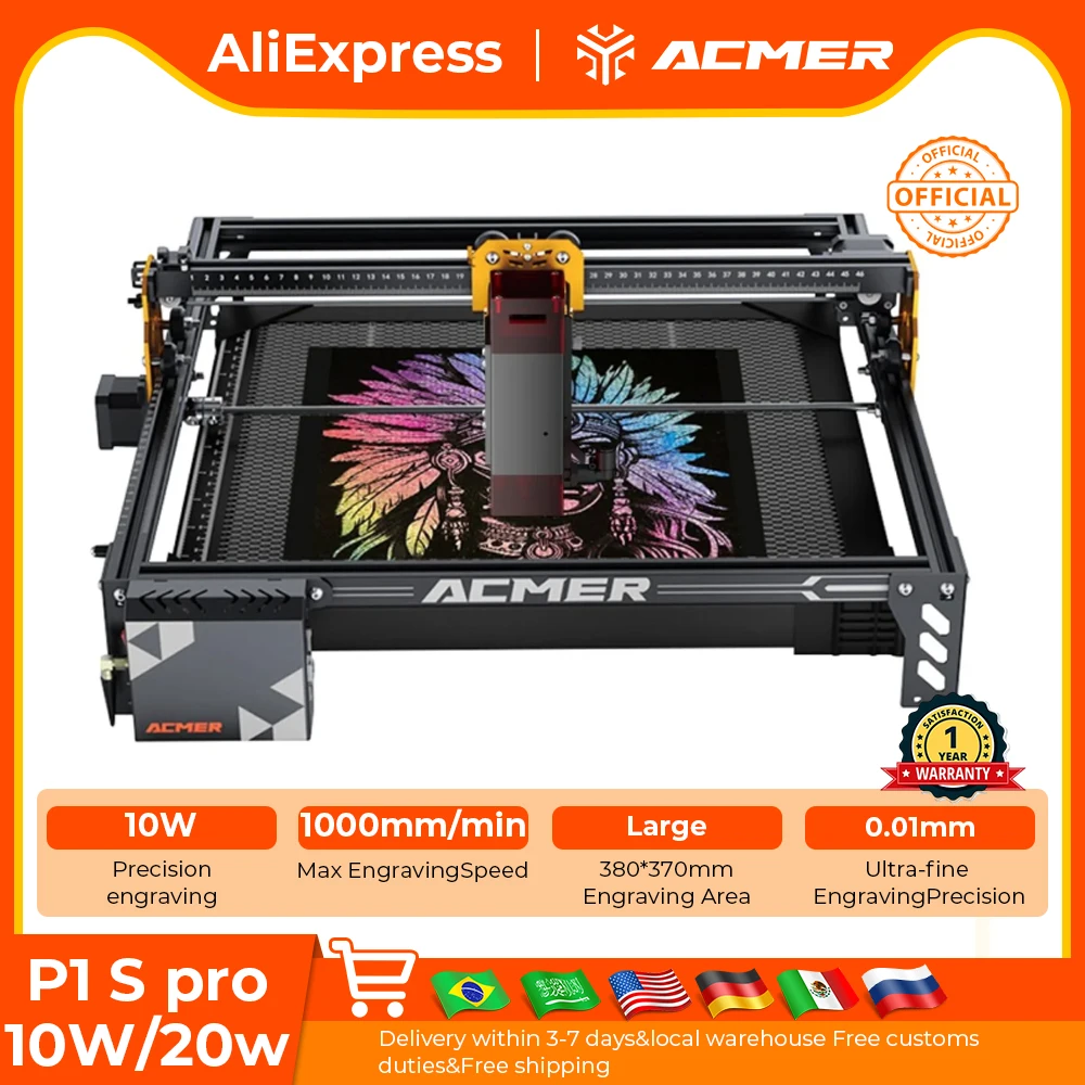 

ACMER P1 S PRO 6W 10W 20W Laser Engraver Machine with APP WIFI Offline Control Blue Diode CNC Woodworking Tools Laser Cutting