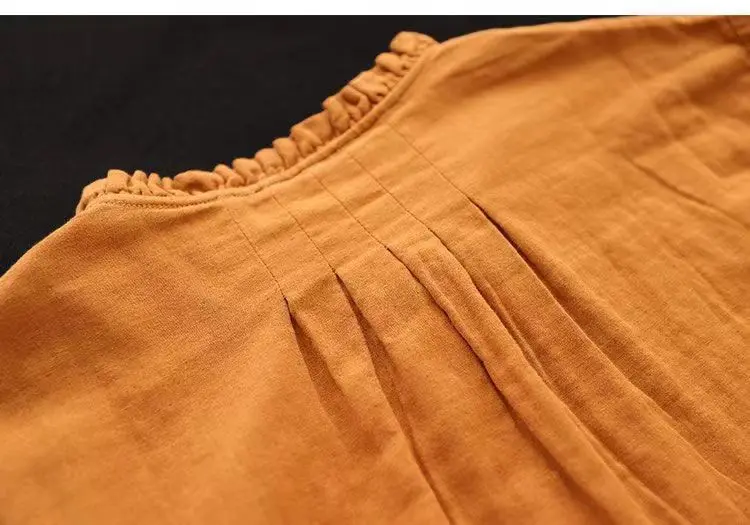 Retro fungus edged pure cotton long sleeved shirt for women in summer, new loose and slimming casual chic top