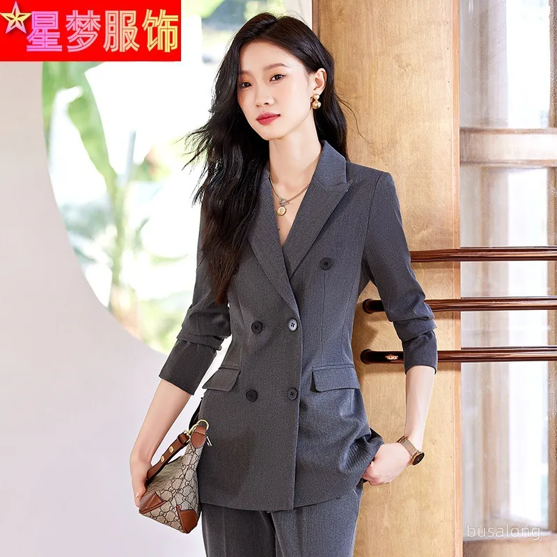 6258 High Sense Suit Women's Autumn and Winter New Business Suit Double Breasted Elegant Formal Clothes Long Sleeve Suit Suit