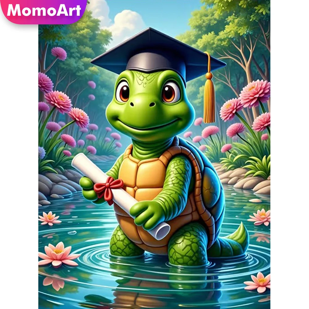 Momoart Vollquadratische und Runde Diamant-Stickerei Schildkröten-Gemälde Tier-Cartoon DIY Acryl-Bastelbedarf Mosaik-Wandkunst