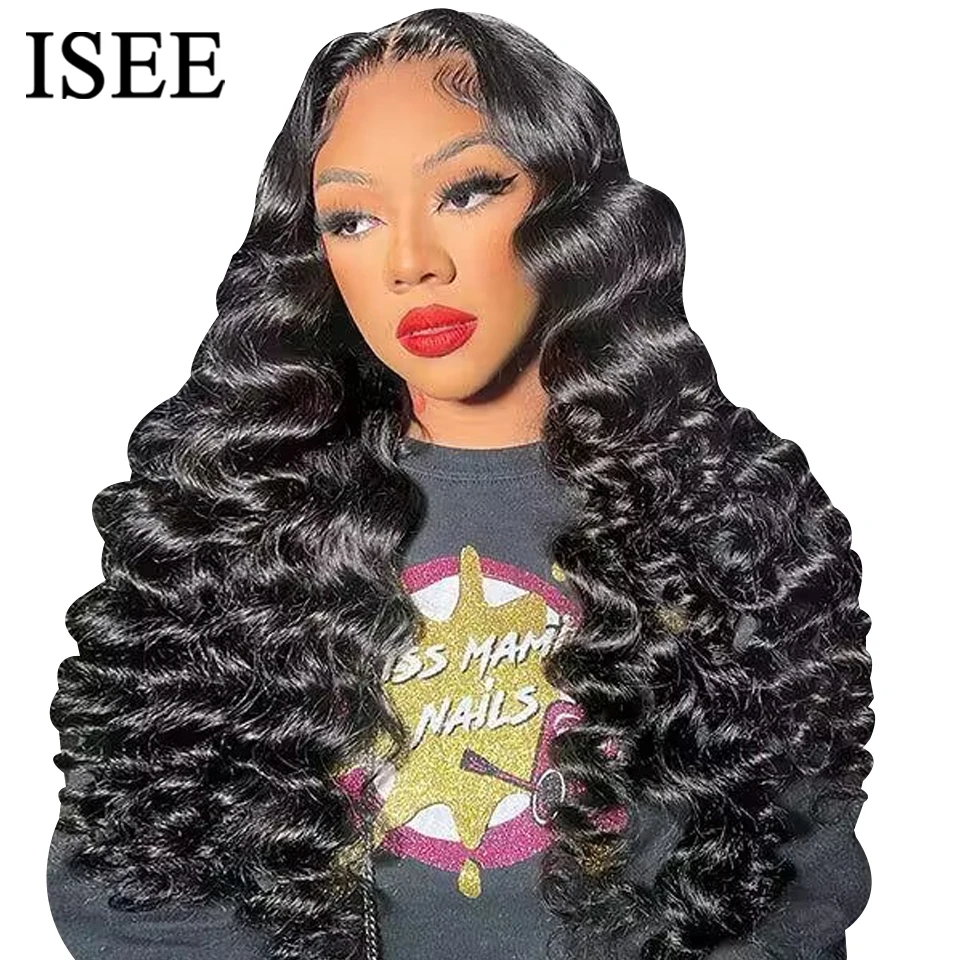 ISEE Hair Wear And Go Wig Loose Deep Wave Wig 6x4 HD Transparent Curly Loose Wave Wig Human Hair Wigs Glueless Lace Front Wig