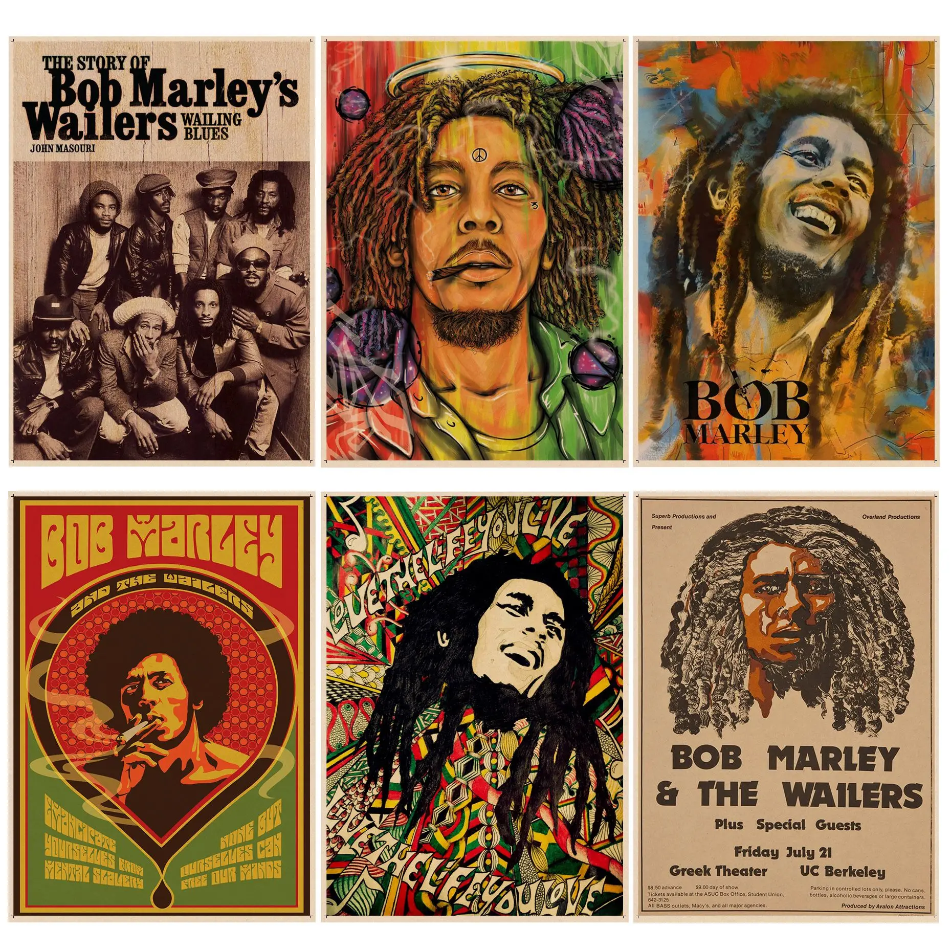 Reggae Wailing Wailers Bob Marley Classic Movie Posters Kraft Paper Vintage Poster Wall Art Painting Study Posters Wall Stickers