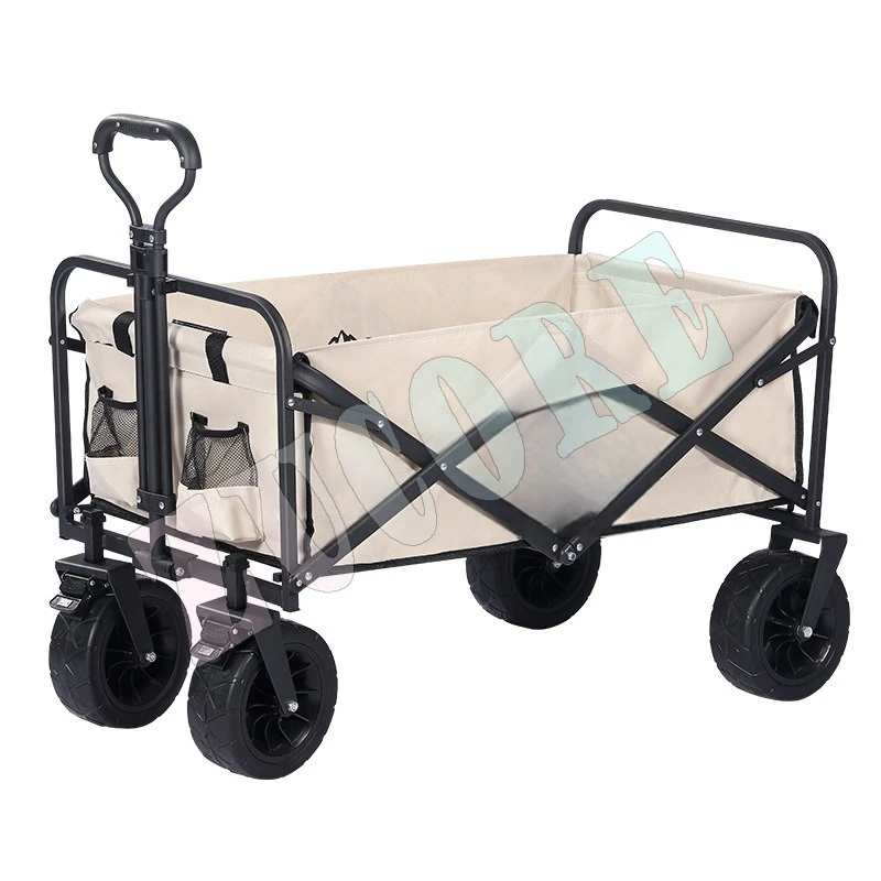 

Collapsible Folding Wagon Cart with Big All-Terrain Wheels, Heavy Duty Foldable Beach Cart with Brakes, Utility Grocery