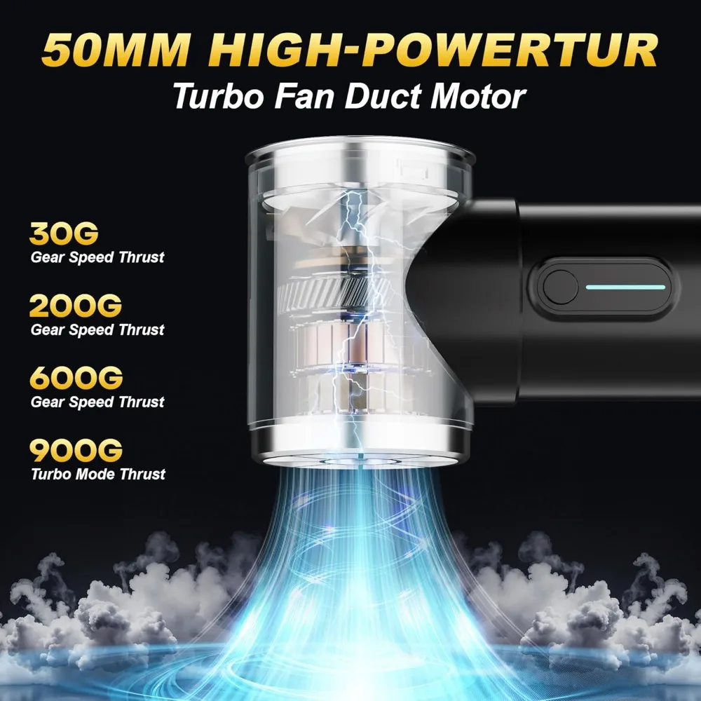 Turbo Dryer Blower for Car & Yard, 600W 50MM Cordless Electric Leaf Blower, 4 Speeds, 900g Max Thrust, for Cleaning Car