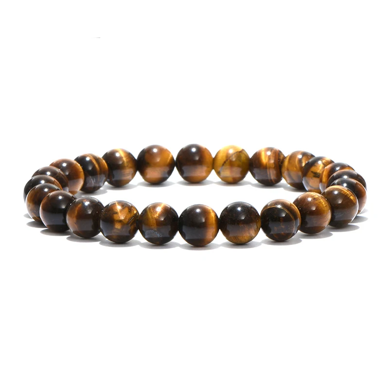 Nuevo estilo Simple, pulsera de cuentas elásticas de piedras preciosas de 8mm para hombres y mujeres, ojos de tigre naturales, piedra de ónix de Lava, accesorios de mano, Pulseria