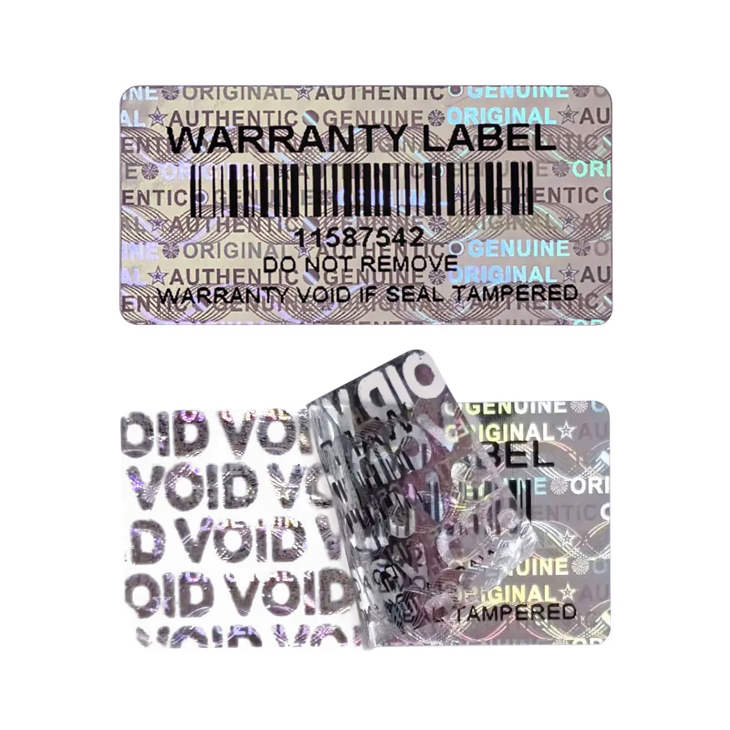 

Hologram Anti-Fake Tamper Proof Evident Security Sealing Labels Warranty Void Holographic Stickers with Serial Number Bar Code