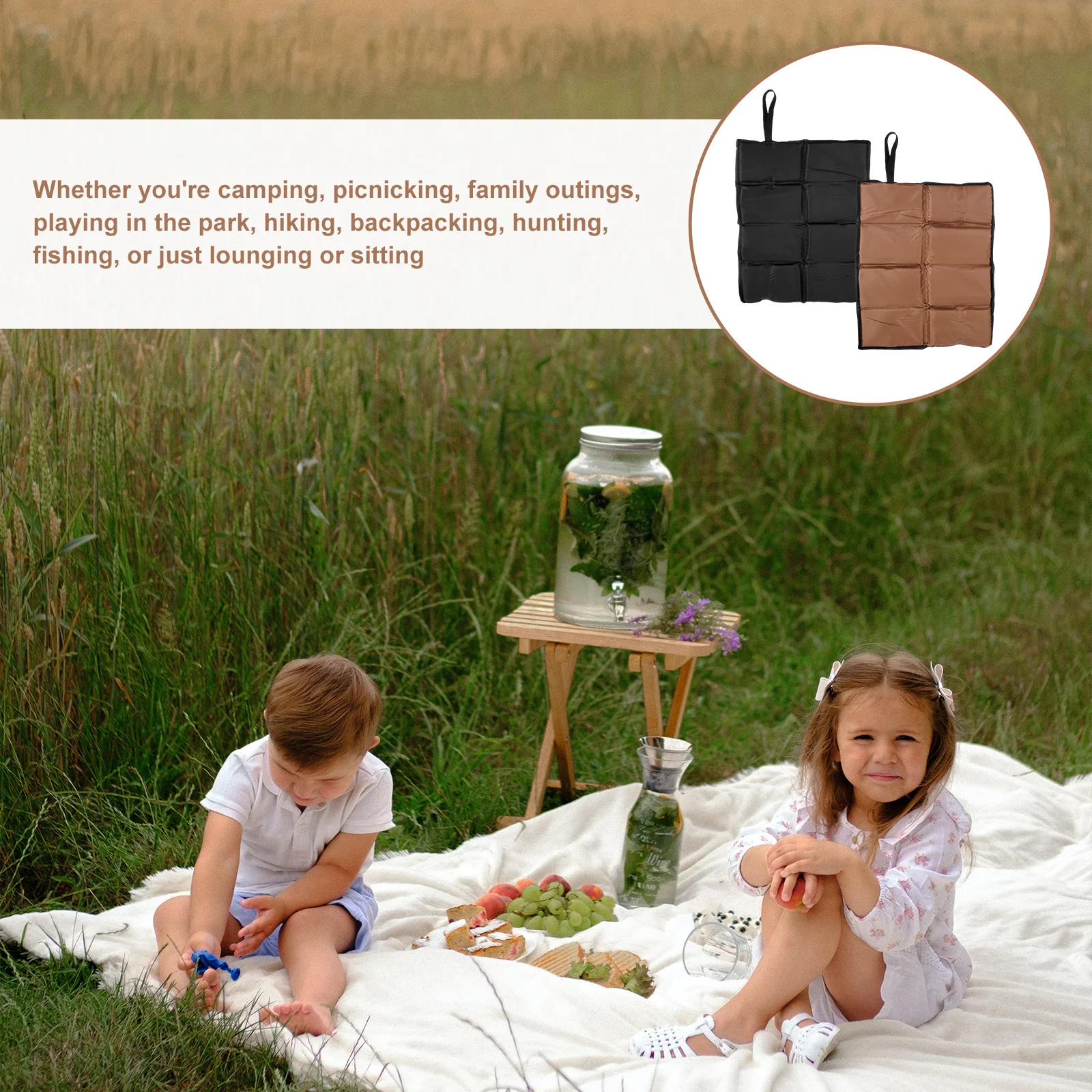

2Pcs Outdoor Chair Seat Pads Foldable Oxford Cloth Camping Picnic Sitting Mat Foam Cushion Waterproof Non Slip