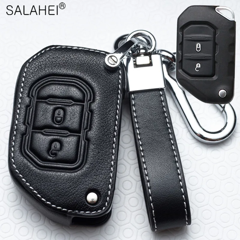 

Leather Car Remote Key Case Cover Bag Shell Full Protection For Jeep Wrangler JL TJ Gladiator JT 2018 2019 2021 Auto Accessories