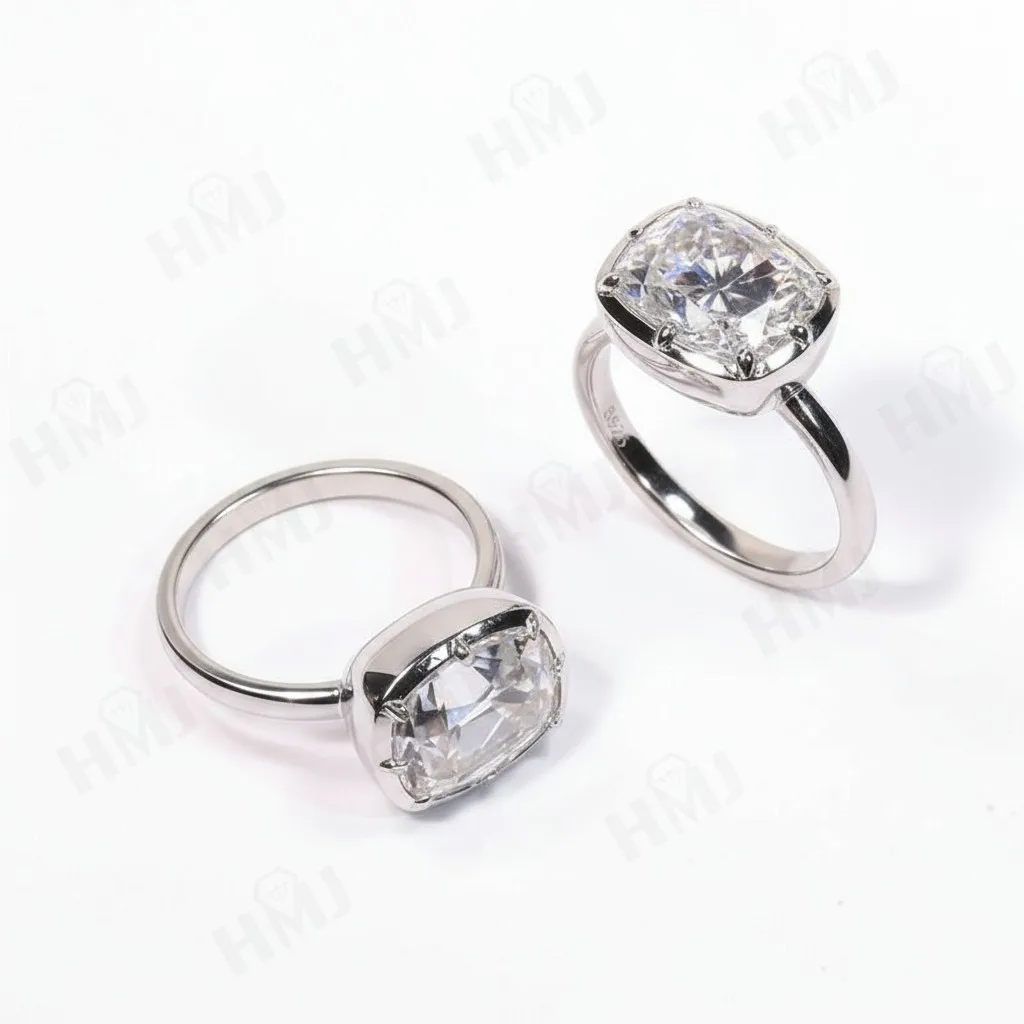 Anillos personalizados 5CT D Color hielo triturado o cojín de corte europeo diamante moissanita S925 10K 14K 18K fiesta de compromiso boda