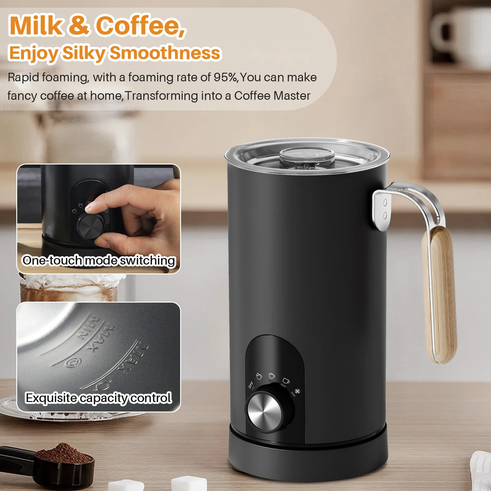 5-in-1 Milchaufschäumer Elektrische Milchschaummaschine Automatischer Milchaufschäumer Elektrischer Milchschäumer Schaumerzeuger für Cappuccino Sahne Ei – Detail 10