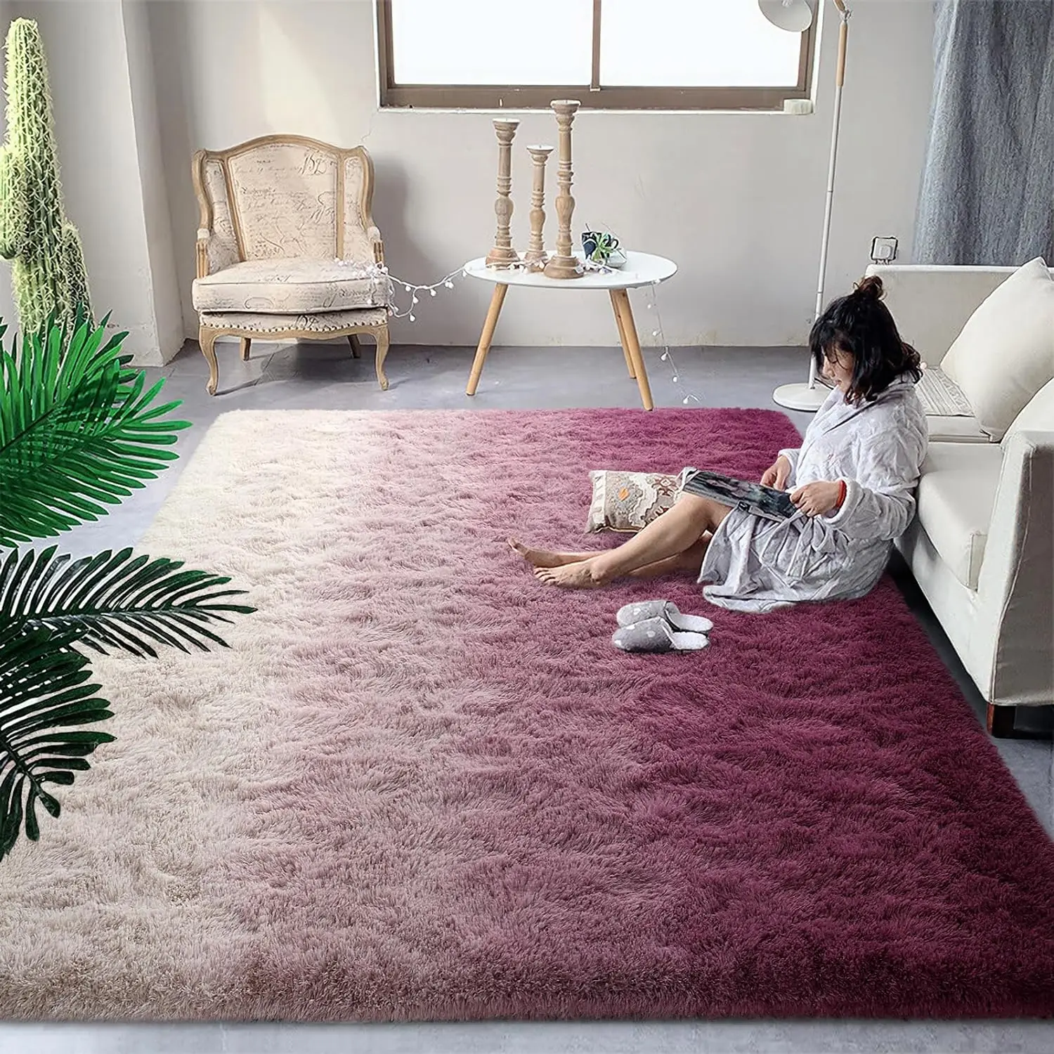 VIKAMA 1PC Silk Carpet Gradient Bedroom Living Room Dirt Resistant And Easy To Care Bedside Silk Carpet Home Decoration