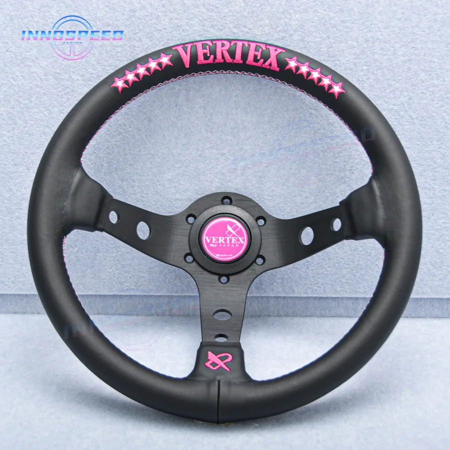 NOVO VERTEX Rosa 13 polegadas 330mm JDM Racing Preto Couro Genuíno Drift Sport Volante