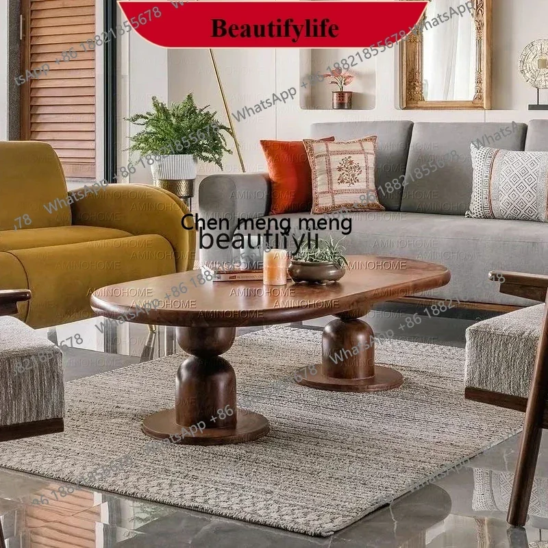 

X ss 8617 French retro solid wood coffee table living room oval coffee table, sofa wood tea table, furniture