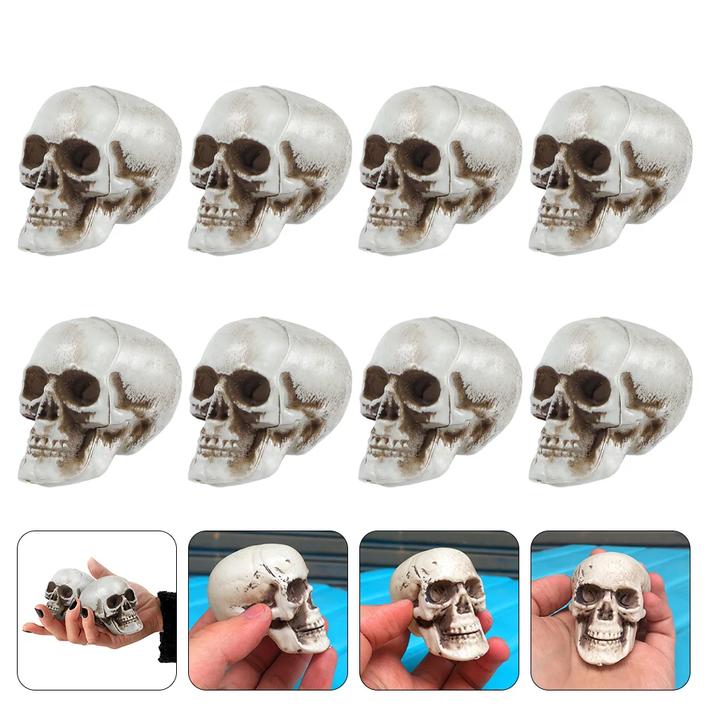 8 Pcs Mini Skull Halloween Decor Spooky Props Creepy Skulls Head Small Plastic Crafts Adornment Man Charms