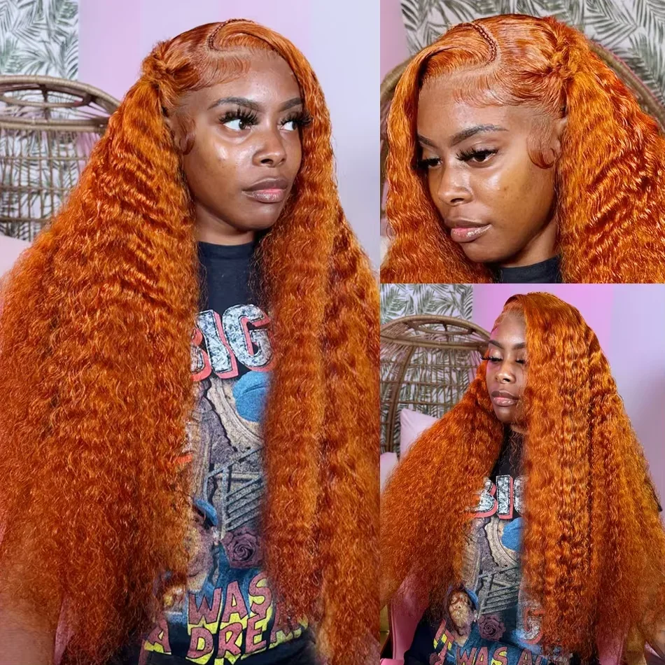 

Orange Ginger Lace Front Wig Curly Human Hair Wigs For Women Deep Wave Frontal Wig 13x4 13x6 HD Lace Front Human Hair Wig