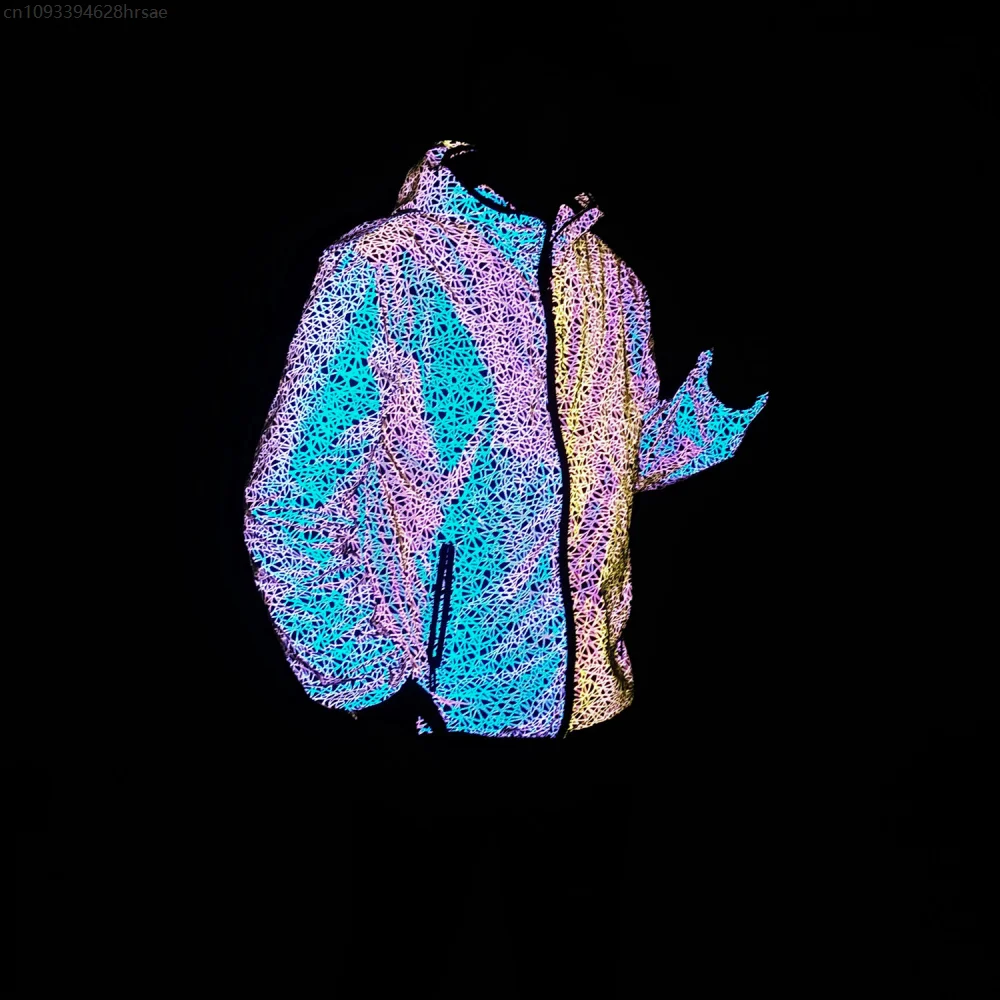 الخريف الشتاء الملونة سترة عاكسة الرجال عارضة مقنعين الرجال السترات الهيب هوب سترة واقية الشارع الشهير معاطف