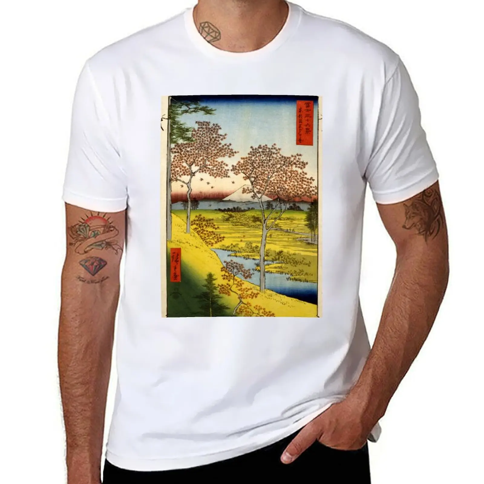 

Hiroshige Ando - Sunset Hill Meguro In The Eastern Capitol - 1858 - Woodcut T-Shirt man t shirt designer T-Shirt