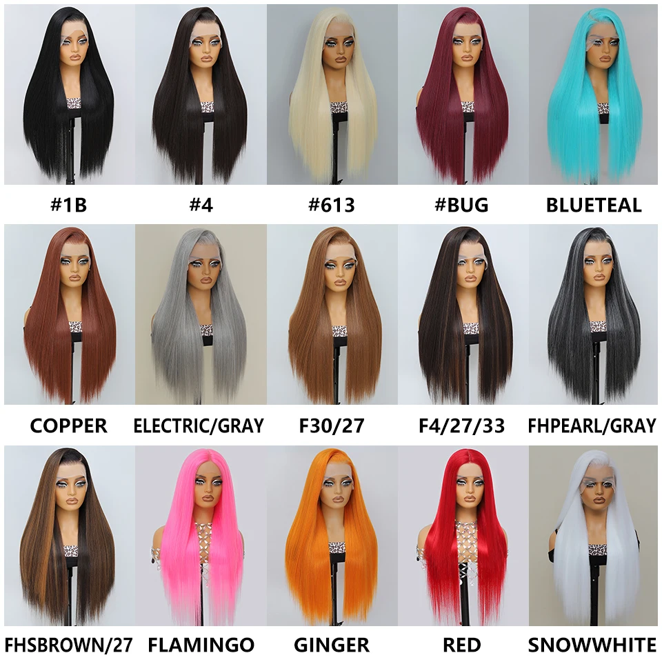 Straight Synthetic Lace Front Wigs 13X6 For Female Blonde Blue Black Lace Frontal Wigs With HD Lace High Temperature Fibre Wigs