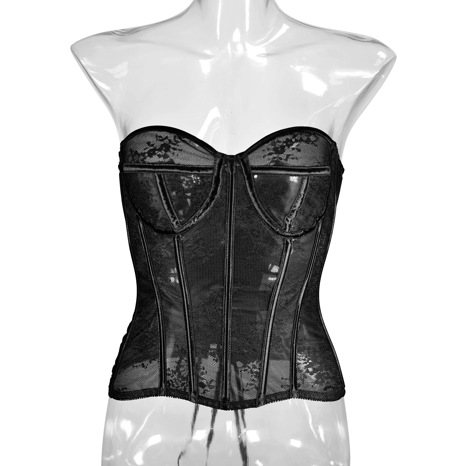 

Women Sexy Mesh Bra Corset Gothic Slim Streetwear See Through Overbust Bustier Top