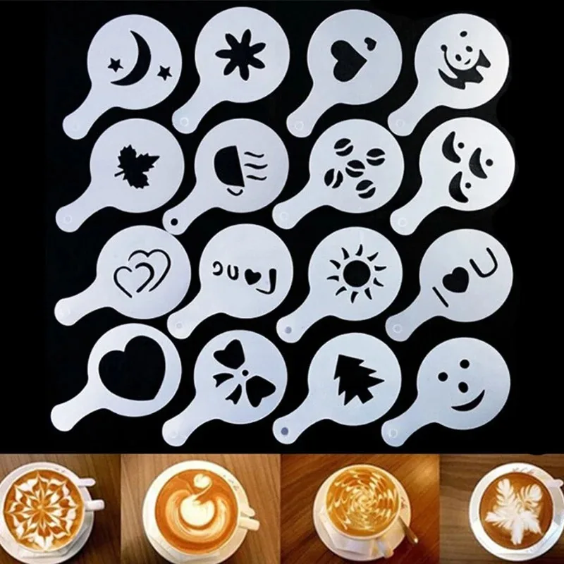 Fancy Coffee Printing Model Cappuccino Mold Latte Coffee Tools Barista Stencil Sugar Chocolate Cocoa Coffee Decor Tool Set