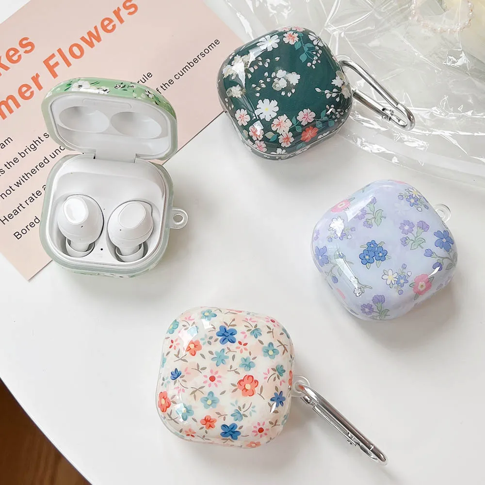 Korean Cute Rural Flowers Plants Case For Samsung Galaxy Buds FE Buds 2 Pro Anti Scratch Earphone Cover For Buds Live 2Pro Hooks