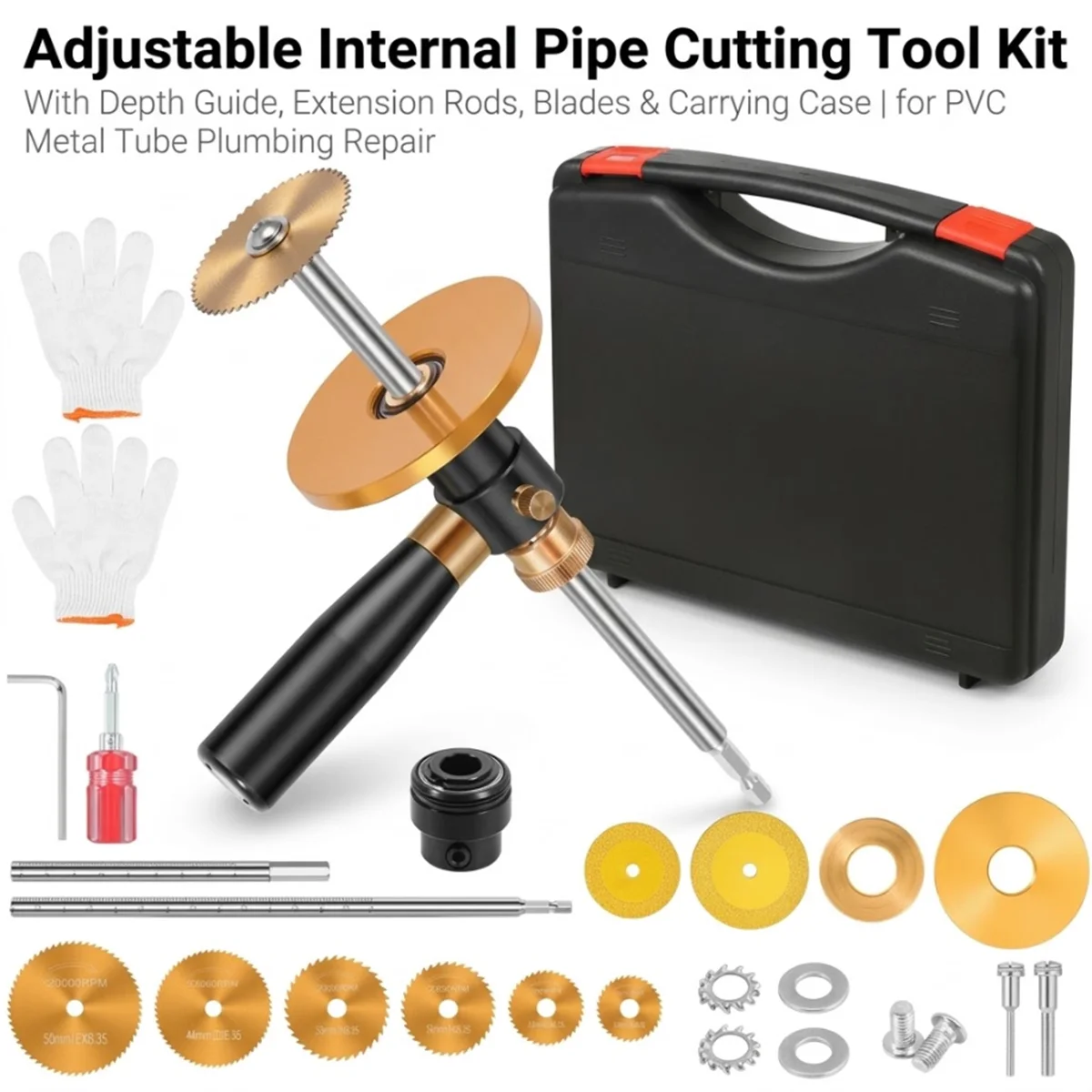 Adjustable Inside Pipe Cutter Kit 0.4-7 Inch Depth PVC Tube Cutting Tool HSS Diamond Blades 1/4 3/8 Hex Shank For Plumbing DIY