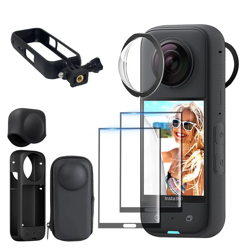 Zestaw akcesoriów do Insta360 X3 X4 X5: osłona obiektywu, ochraniacz ekranu, torba do przechowywania, silikonowe etui, zaślepka obiektywu, ramka ochronna Insta 360 — zdjęcie produktu 7