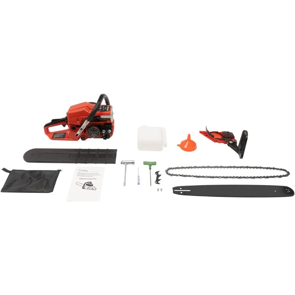 52CC 2-Cycle Gas Powered Chainsaw 20 inch 2.95HP Handles&Multi-Angle Cutting Handheld Chainsaws for Wood Cutting Gardening