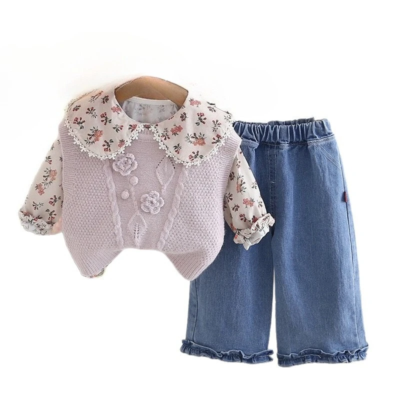 

New Spring Autumn Baby Clothes Children Girls Vest Shirt Pants 3Pcs/Sets Fashion Infant Clothing Toddler Costume Kids Outfits