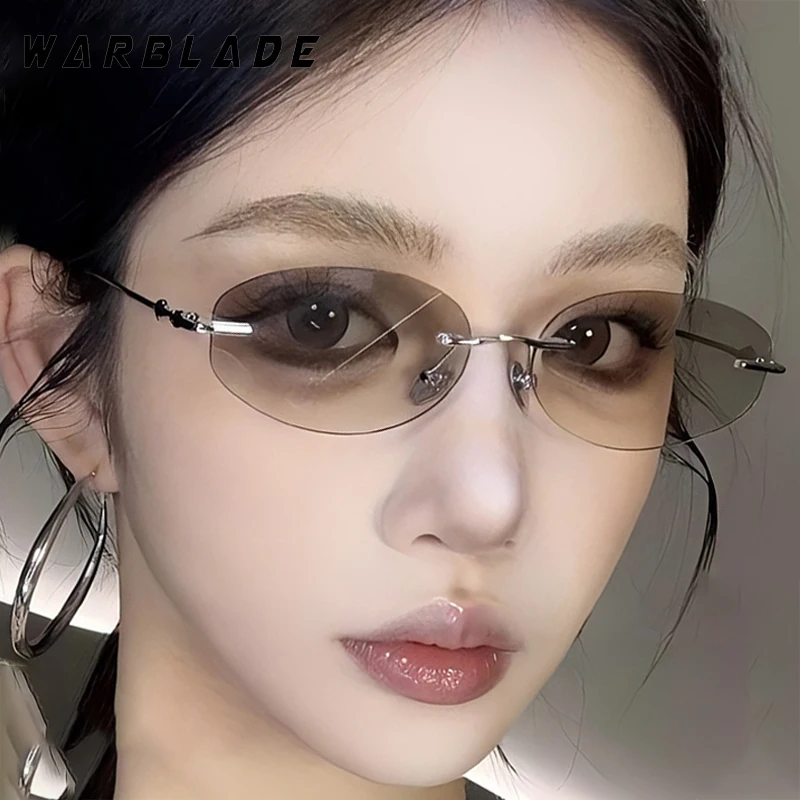 

Vintage Oval Rimless Metal Leg Wome's Sunglasses Brand Design New Luxury Men Sunglass Summer Travel Street Snap Eyewear UV400