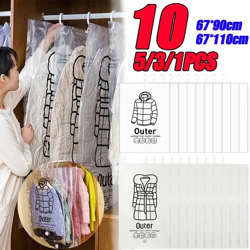 

10PCS Hanging Vacuum Bag Space Saving Clothe Compression Storage Bag Reusable Empty Pump Bags Clothes Wardrobe Quilt Vacuum Pack