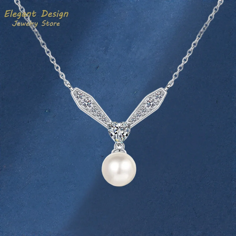 

Temperament 77point Moissanite Pt950 Clavicle Chain, High-end Freshwater 8mm Pearl Diamond Platinum Necklace for Women Paty Gift