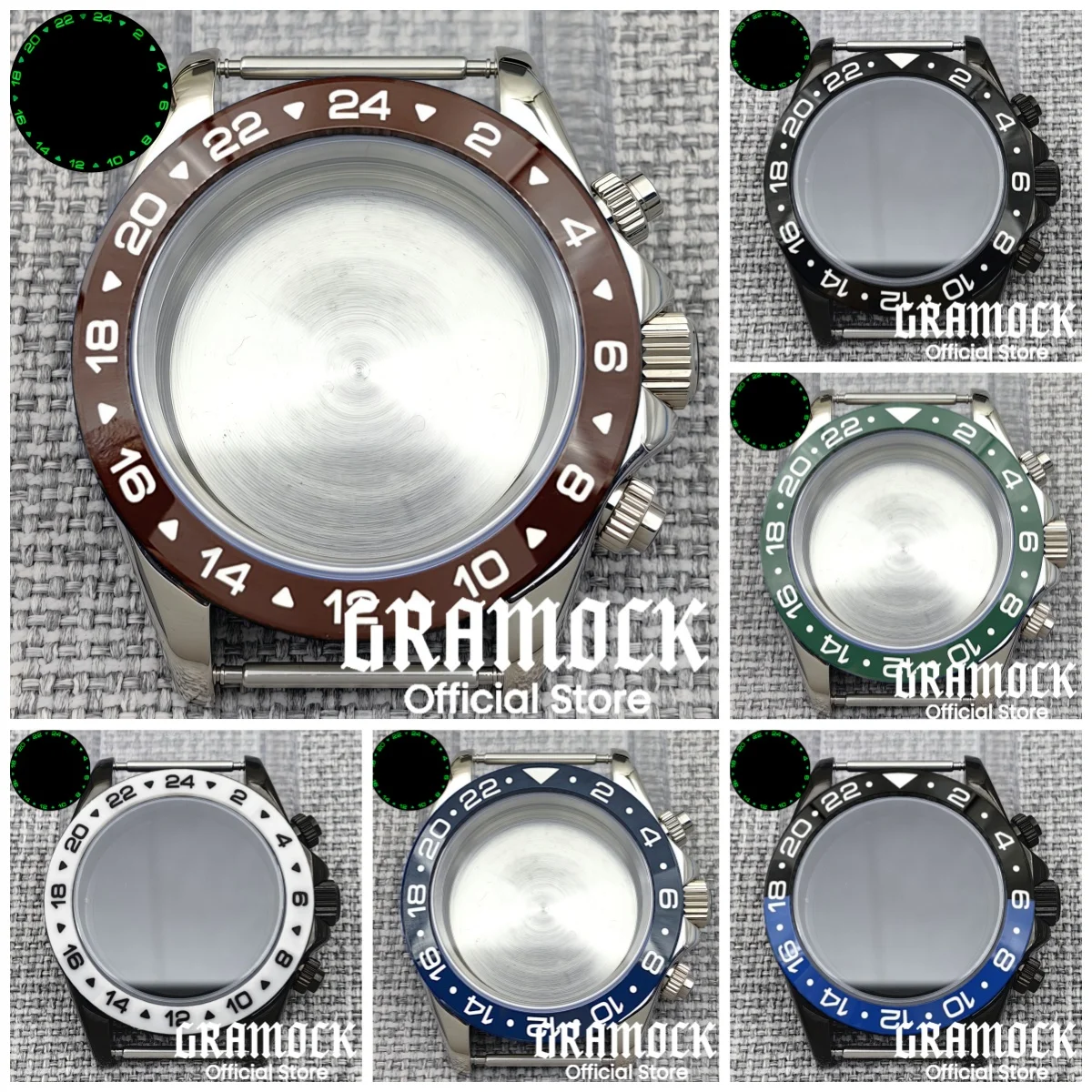 

Gramock 39 мм VK63 Польский корпус Сапфировое стекло 24 часа GMT Керамический безель Люм Поворотная заводная головка 10ATM Водонепроницаемая посадка VK64 VK67 VK68