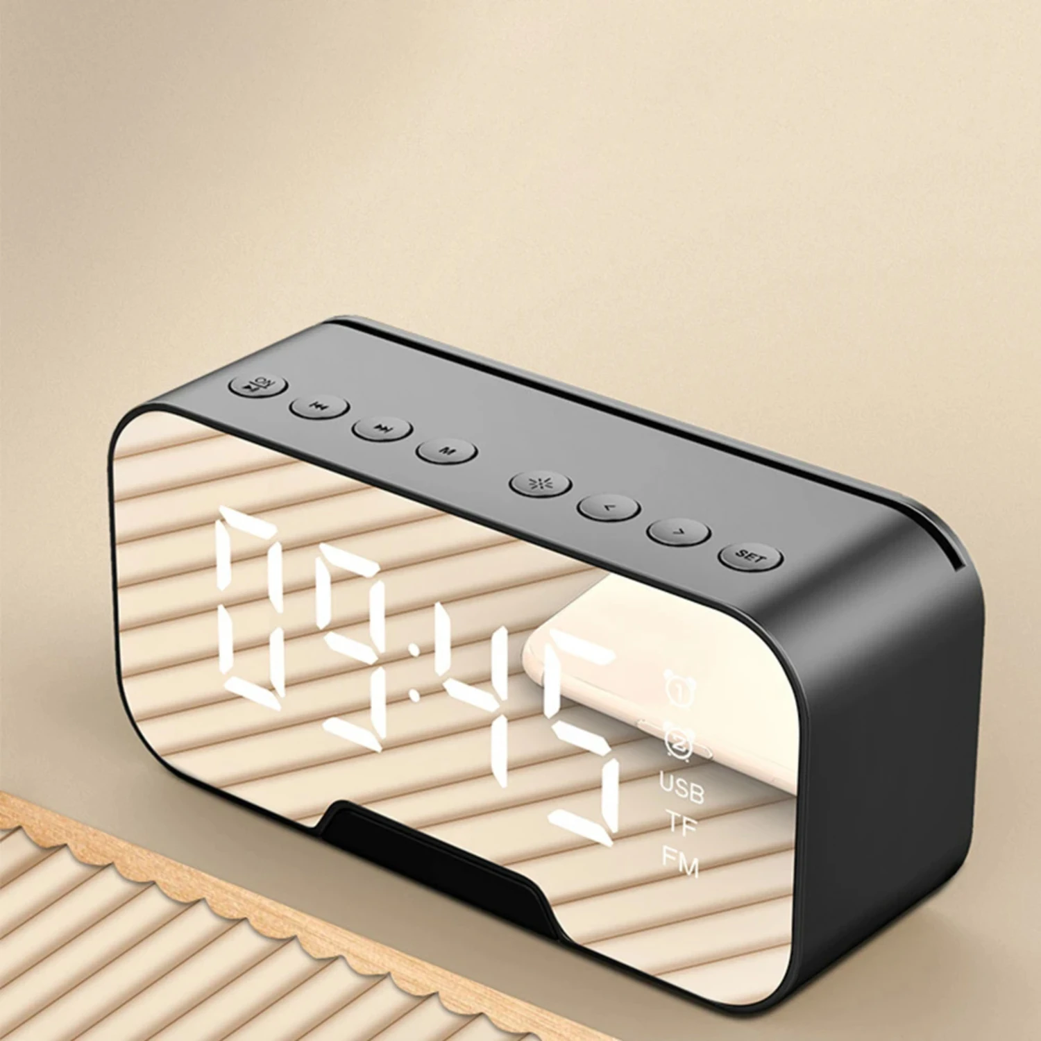 

LED Mirror Digital Alarm Clock Bedroom Electronic Table Clocks Rechargeable Blutooth Speaker FM Radio Home Decoration