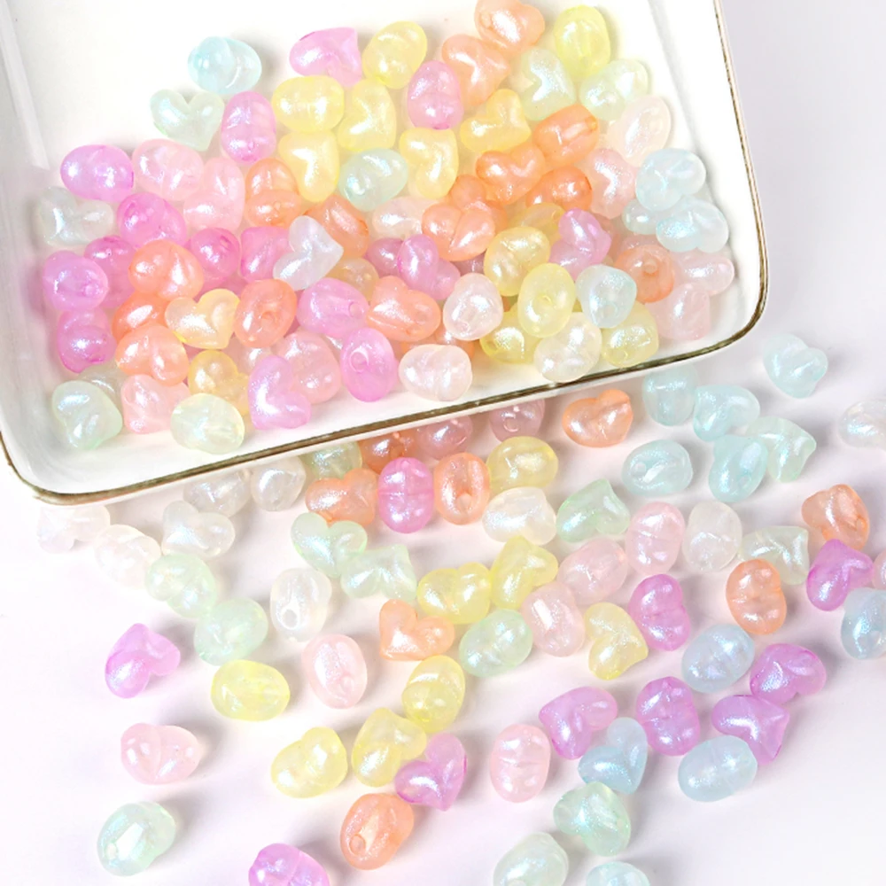 30pcs 9x11mm Mermaid Color Love Heart Beads Acrylic Loose Spacer Beads For Jewelry Making Diy Bracelet Necklace Earrings Craft