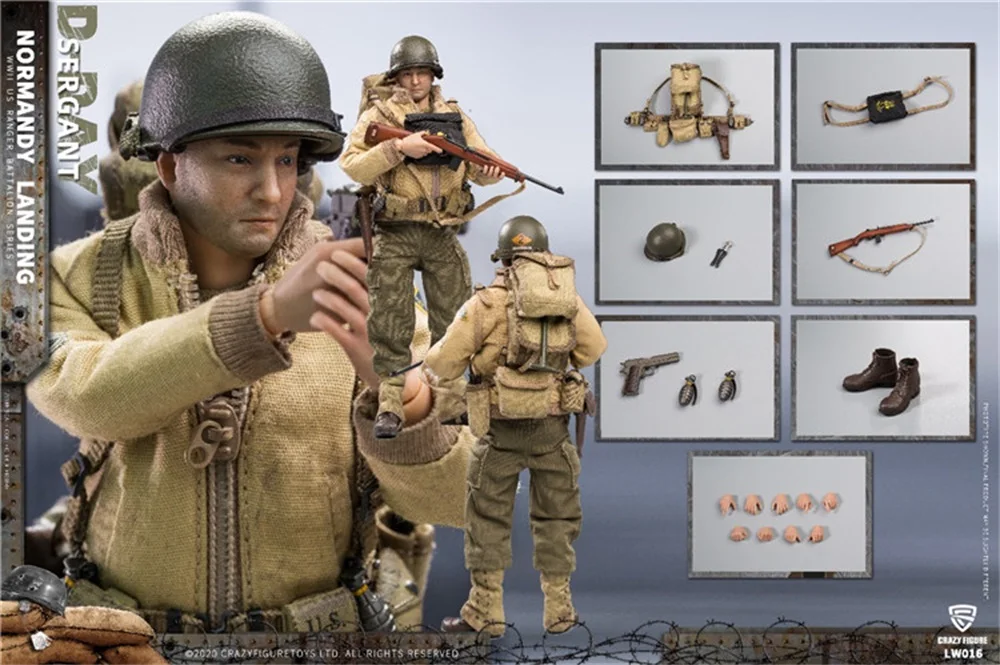 クレイジーなフィギュア1/12 lw016 wwiiu.sterrangers on d-day,一般的なフルセット,ファンコレクションの準備をしたアクションフィギュア