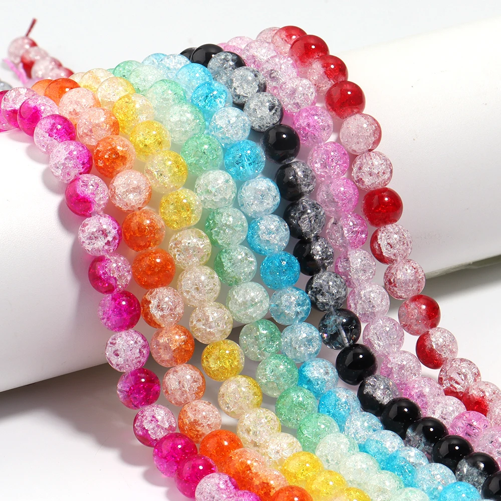 

30-60pcs/lot 6-12mm Cracked Crystal Glass Beads Colorful Round Loose Spacer Beads For Jewelry Making DIY Necklace Accessories