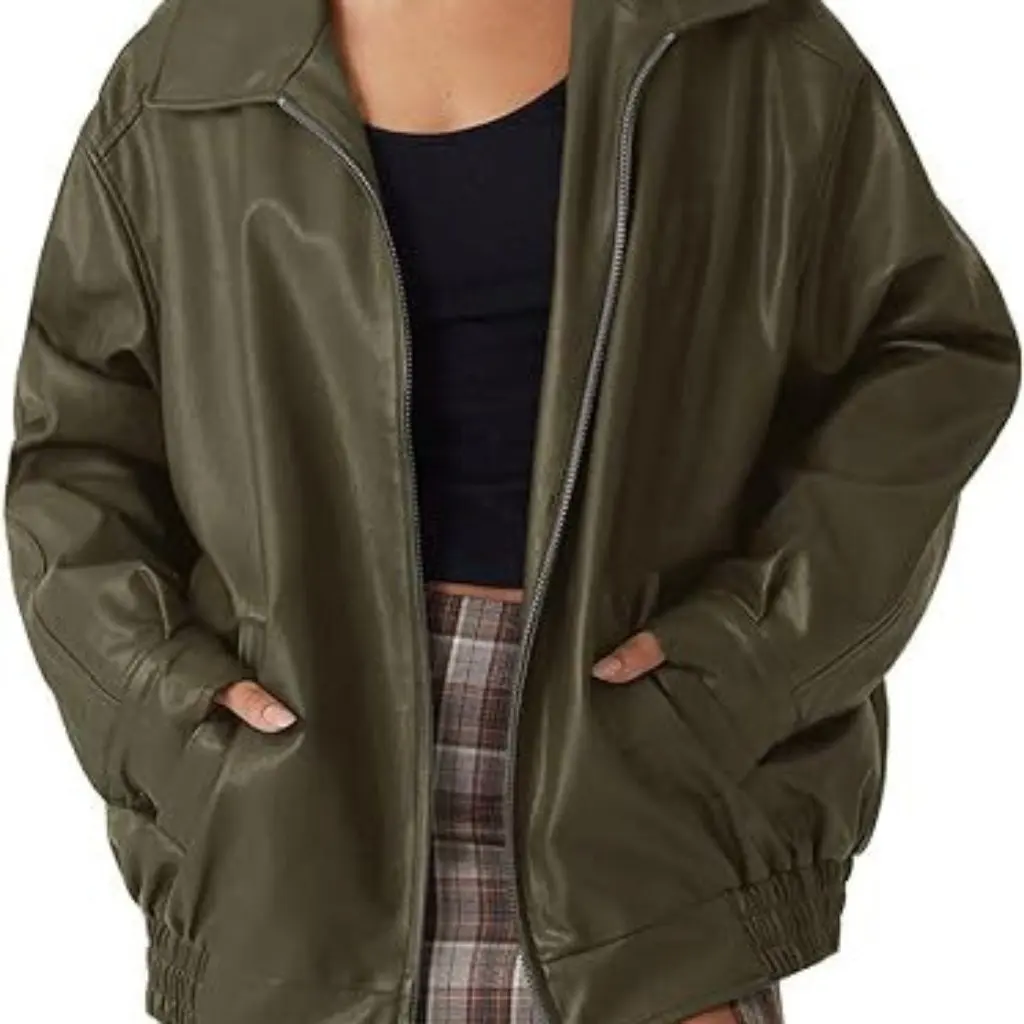 

Women's Oversized Leather Jacket Autumn Motorcycle plus Size Artificial Coat Casual Stylish Outerwear for plus Size Women