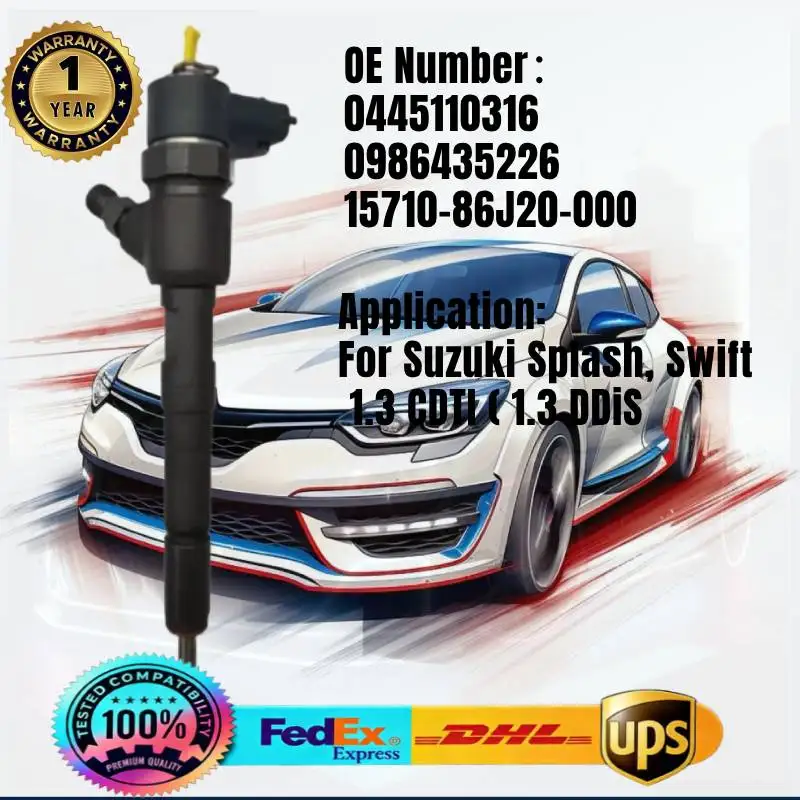 

0445110316 15710-86J20-000 0986435226 Common Rail Fuel Injector for Suzuki Splash Swift III 1.3 CDTI 1.3 DDiS 413D Engine