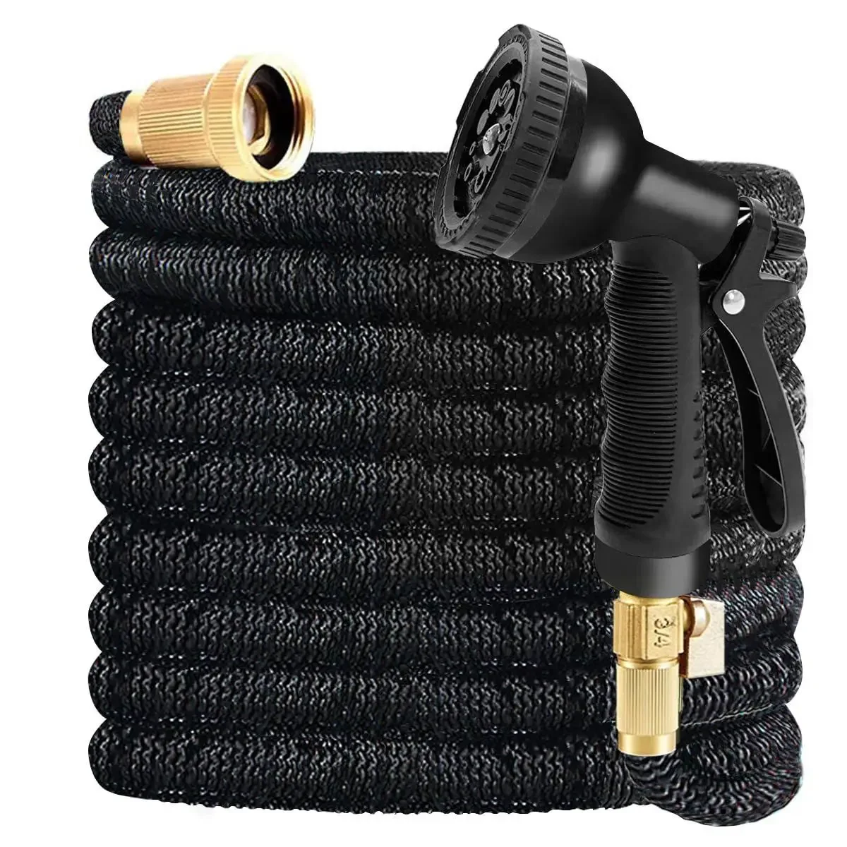 50 75 100FT Expandable Garden Hose Heavy Duty Flexible Water Hose with Solid Brass Connectors 4-Layer Latex Core Lightweight Collapsible Watering Pipe for Outdoor Lawn Car Wash