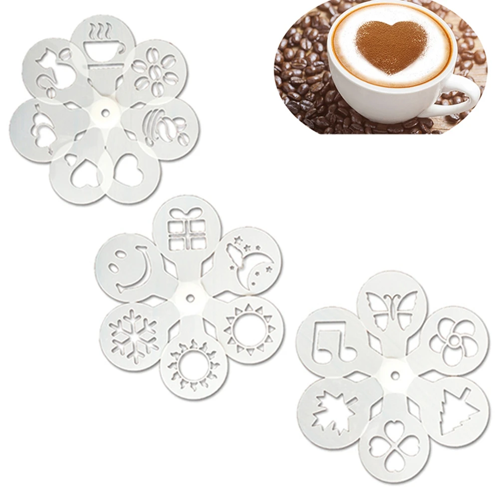 

Cake Stencils Cappuccino Coffeeware Latte Templates Powdered Sieve Tools Coffee Stencils Foam Spray Mold Coffee Printing Model