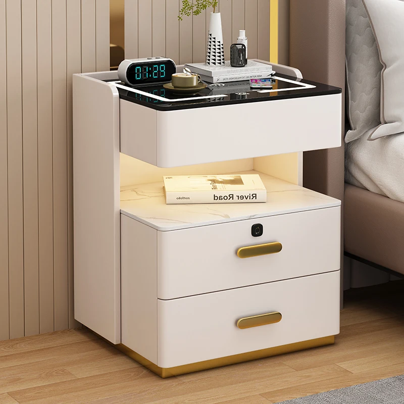 

Natural Wood Nightstand Storage Cabinet Nordic Charging Nightstand Minimalist Luxury Mesitas De Noche Furniture Accessories