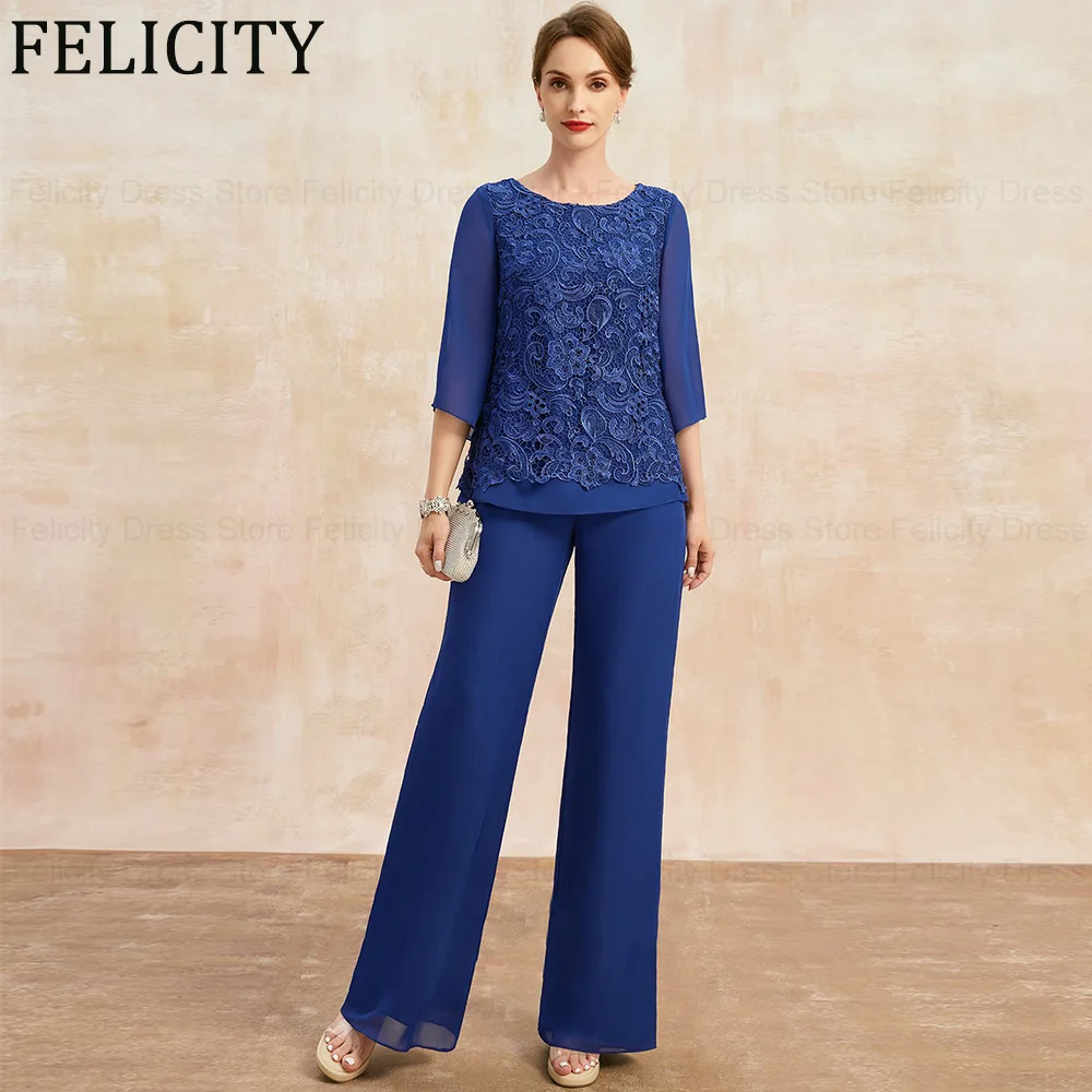 

FELICITY Jumpsuit Elegant Mother of the Bride Dress 2024 Scoop Wedding Party Dresses Pantsuit Separate Chiffon Lace Evening Gown