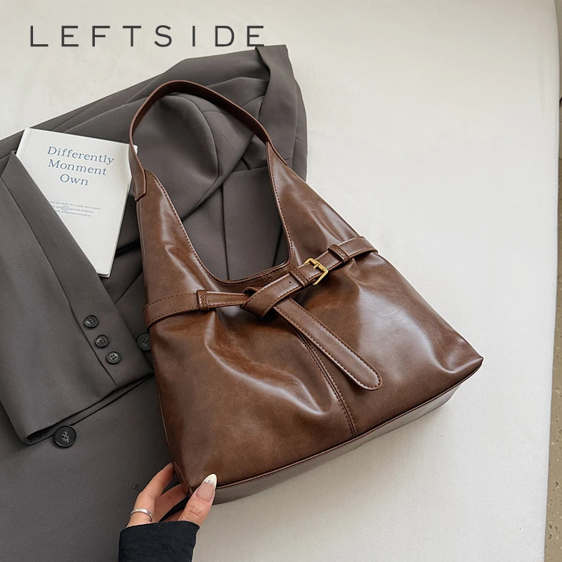 

LEFTSIDE Women High Capacity PU Leather Shoulder Bag 2025 Winter Retro Soft Hobo Bag Luxury Designer New Trend Female Handbags