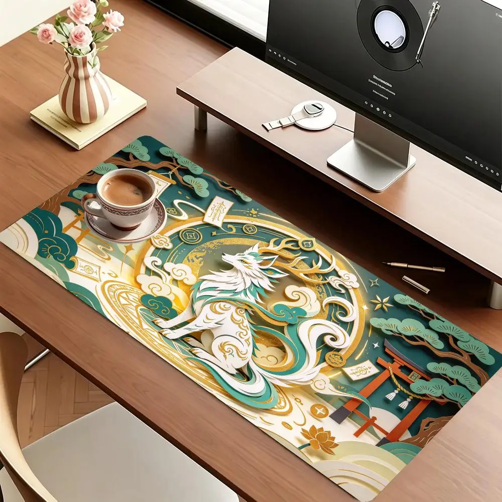 Phoenix Cherry Blossom Torii Play Mat Stitched Edges Precision Tracking Non Slip Rubber For Gaming Home Decor