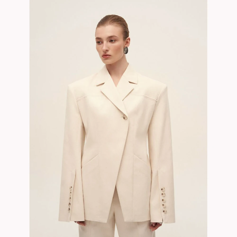 

Beige Women Suits Customized Fitted Single-grain Buckle Two Pieces(Jacket+Trousers) Ladies Formal Business Wedding Set