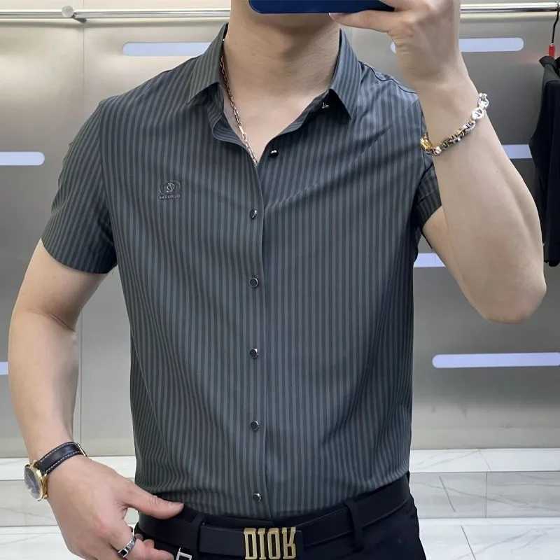 Fashionable Trend Men\'s Striped Shirt Summer New Male Clothes Casual Business All-match Short Sleeve Single-breasted Shirts