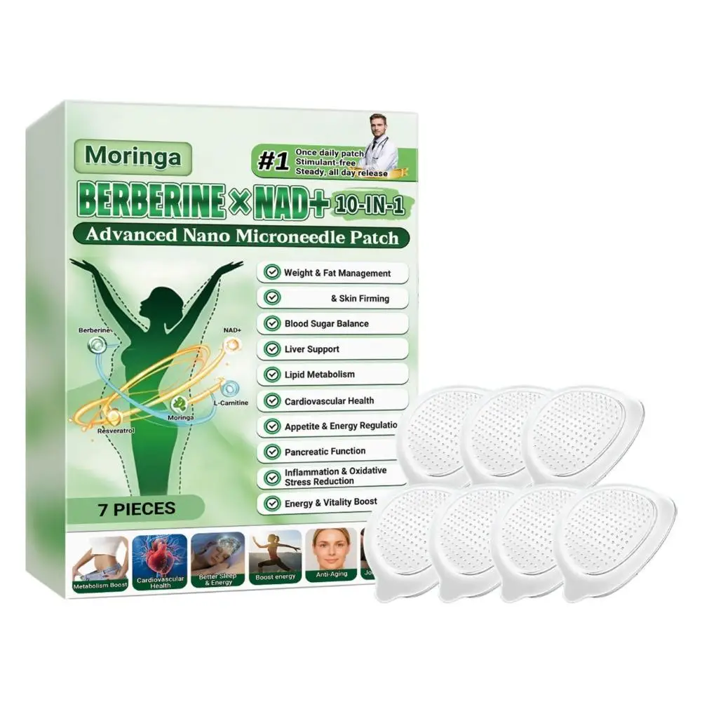 

Нано-микронидл-пластыри 10-в-1 с морингой, берберином и NAD+ (7 шт.) для контроля веса, баланса сахара в крови и улучшения здоровья