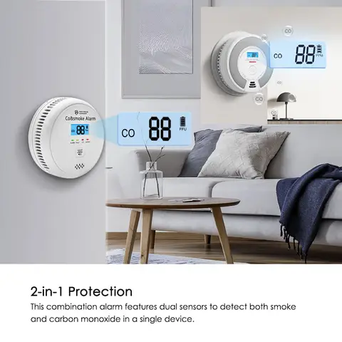 DFA 2 in 1 독립형 스마트 연기 감지기 알람, 일산화탄소 응접실 주방 상점 화재 85 dB 사운드 센서 경고