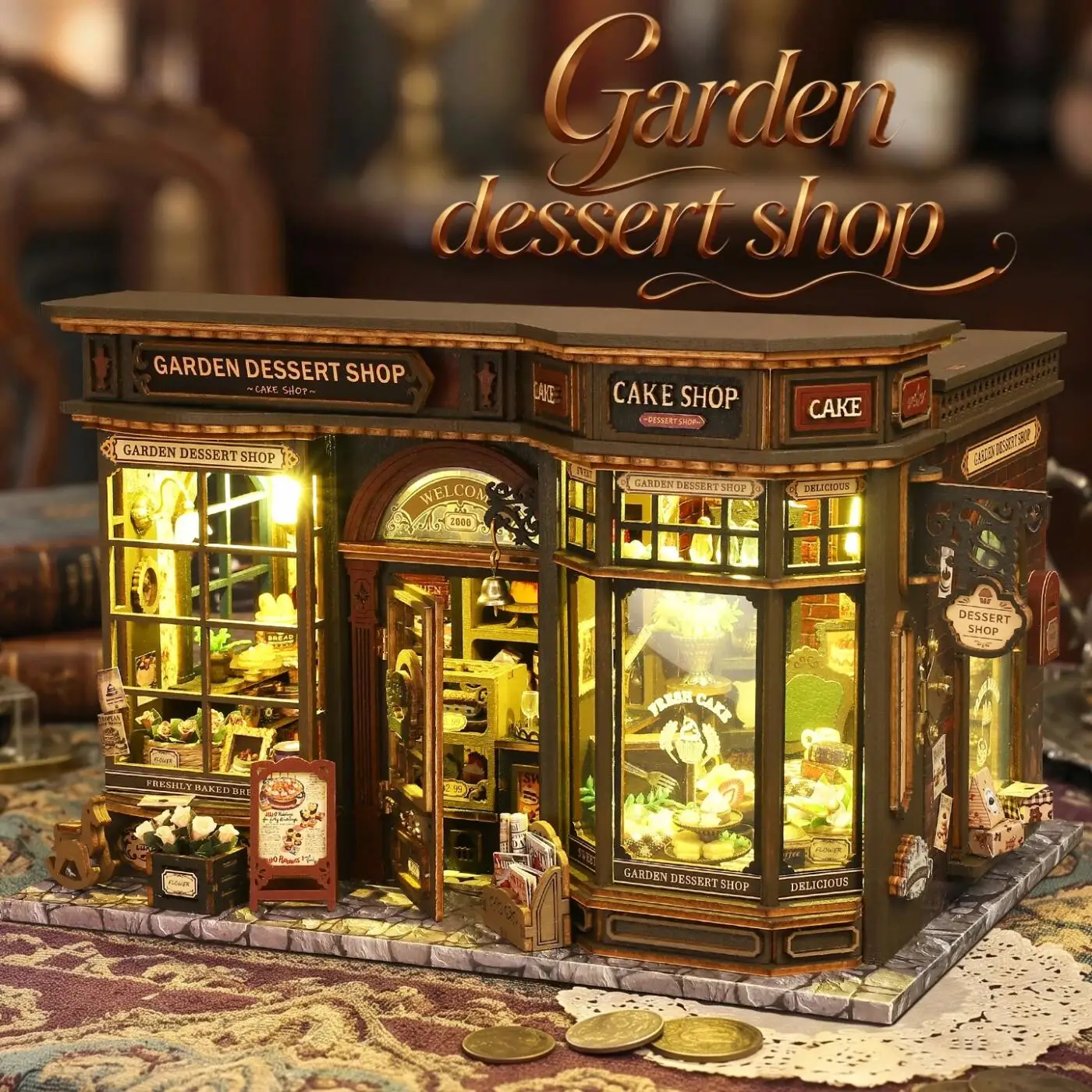 3D Wooden Puzzle Diy Miniature Dollhouses Kit with Light Handmade Craft Dessert Shop Assembly Model Home Decor Birthday Gifts